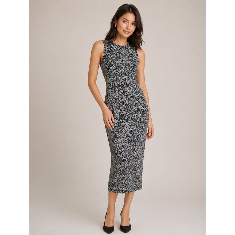 Rag & Bone Black/White Print Gigi Sleeveless Fitted Muscle Midi Dress Size Large